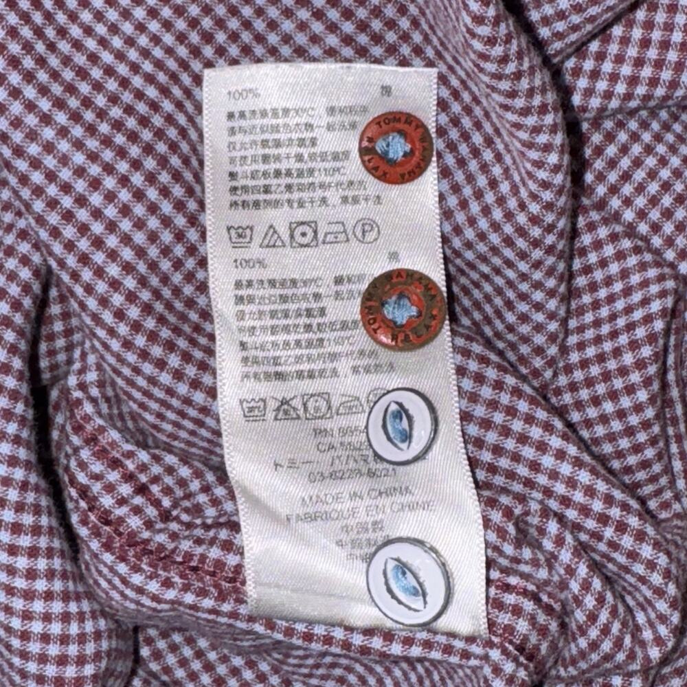 Tommy‎ Bahama Men’s 2XLT Gingham Check Shirt Burgundy Blue Cotton Long Sleeve - Picture 10 of 12